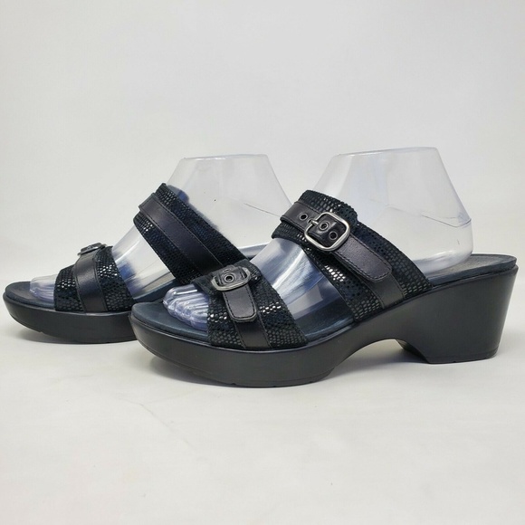 Dansko Jessie Black Leather Double Strap Clogs 11 - Picture 2 of 12